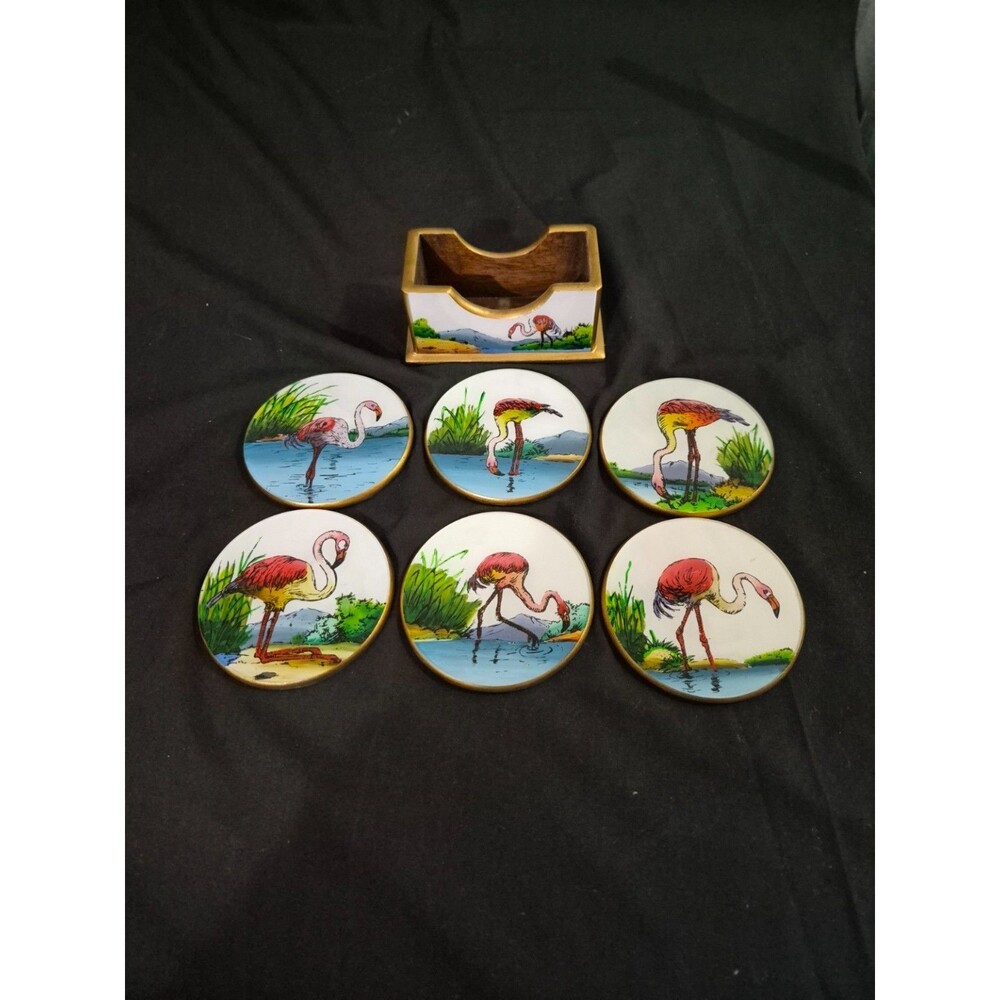 Vintage Coasters Tropical Theme Featuring Flamingos In Lagoons & Marshes